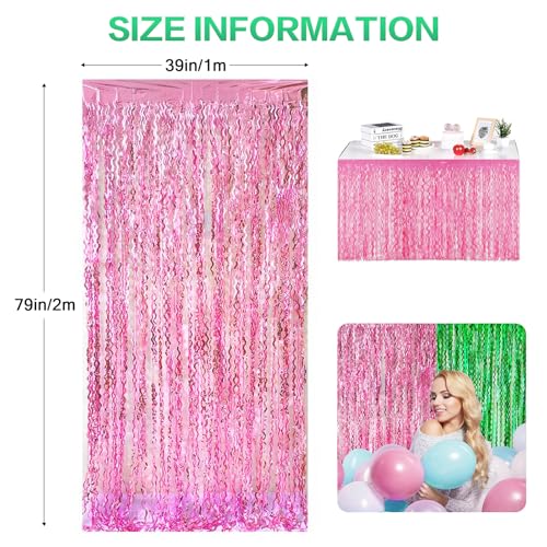 Pink Green Wavy Foil Curtain Backdrop - Birthday Party Decorations - 2 Pack