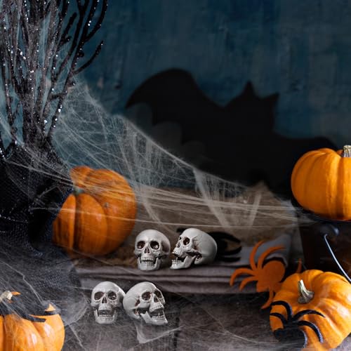 Sratte 4.3 Inch Halloween Plastic Human Skull Decorations - Realistic Fake Head Bones (Set of 4)