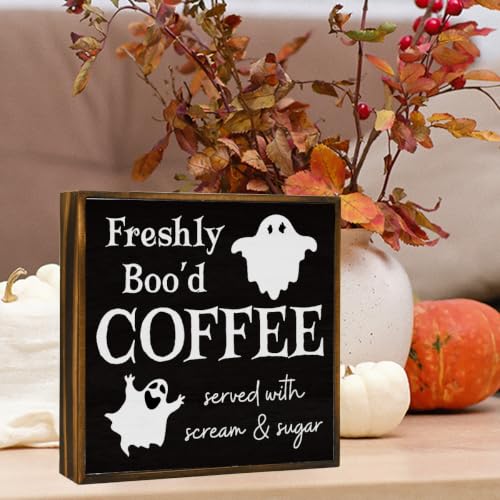 Halloween Coffee Wood Sign - Ghost Black Decor for Table, Home & Office - Variation: Coffee