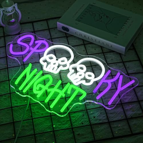 Spooky Night Neon Sign Skull LED Light Halloween Wall Decor - Creepy Halloween Party & Bedroom Decoration