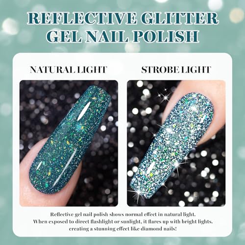 Reflective Glitter Gel Nail Polish - Dark Blue Rainbow Iridescent 7.5ml - Variation RAR1305