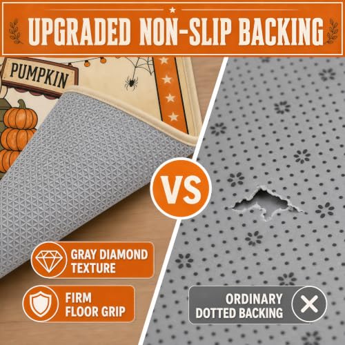 Halloween Skeleton Pumpkin Kitchen Mat Set of 2 - Non Slip Fall Rug with Autumn Decor - Skeleton Pumpkin Market Variation