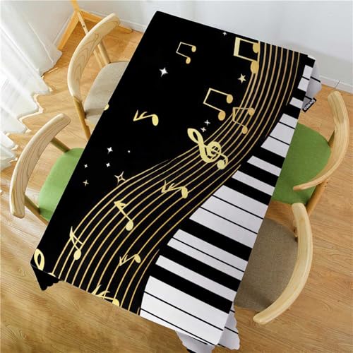 Music Notes Tablecloth 52x70 Inch Rectangular Black Piano Musical Decor Variation of Music Notes