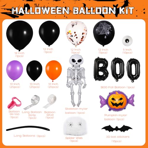 Halloween Balloons Garland Arch Kit - 129pcs Black Orange Purple Decor Set