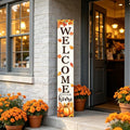 Fall Welcome To Our Home Porch Sign 47 Inches with Pumpkins & Maple Leaves - White Variation