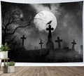 Halloween Tapestry Full Moon Black Crow Tombstone Dead Tree Wall Decor - 40x60 Inches - Black Variation