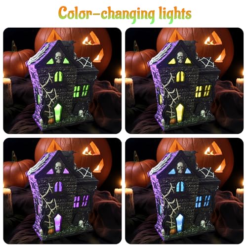 Halloween Village Houses Haunted House Figurine with Lights - Indoor Resin Decor