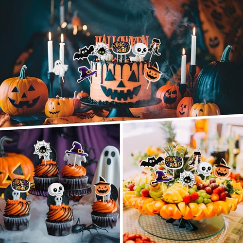 Halloween Cupcake Toppers - 80 Pcs Spooky Haunted House Party Cake Decorations - Variation: Halloween