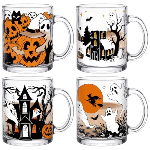 Halloween Ghost Coffee Mug Set - Black Cat Variation, 4 x 12 oz