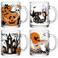 Halloween Ghost Coffee Mug Set - Black Cat Variation, 4 x 12 oz