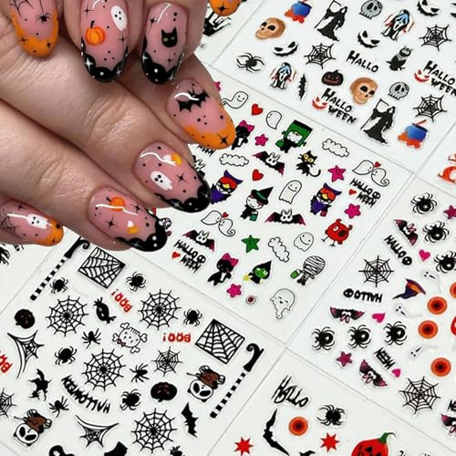 Halloween Nail Stickers 30 Sheets Ghost Pumpkin Skull Self-Adhesive 3D Decals - Spooky Nail Art
