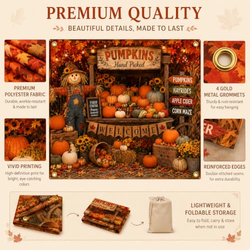 Fall Thanksgiving Garage Door Banner - Autumn Harvest Scarecrow & Pumpkin Decoration - Fall-2