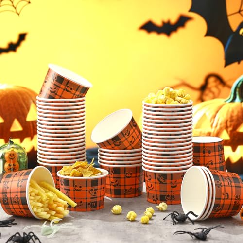 Halloween Pumpkin Face Disposable Paper Cups 16oz Bulk Snack Bowls - 60 Pack