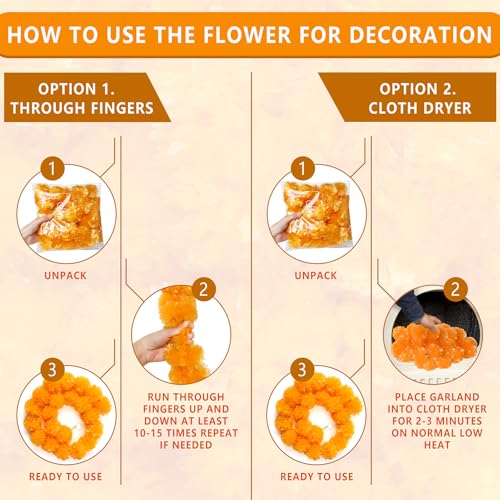 Halloween Marigold Garland with LED Lights & Butterfly Decor - 24 Pieces, 5ft