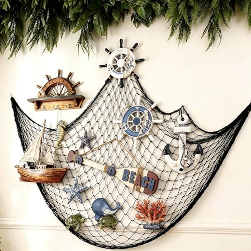 Decorative Fish Net Wall Decor - 5x10 Feet Black Handmade Nautical Decor - Variation of THIS listing