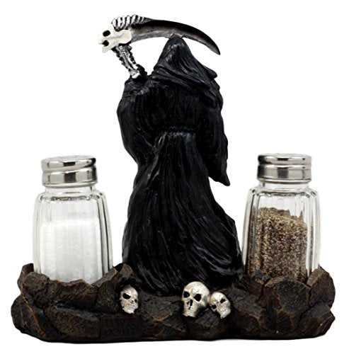 Day of the Dead Grim Reaper Salt & Pepper Shaker Holder Set - Gothic Decor