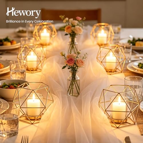 Gold Geometric Tealight Candle Holders Set - 6 Pieces Wedding Centerpieces