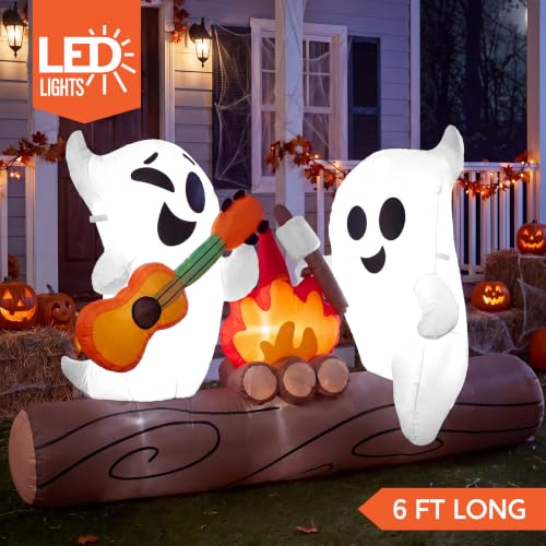 6ft Halloween Inflatable Ghost with LED Campfire Outdoor Decoration