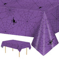 Purple Halloween Spider Web Tablecloths - 2 Pcs Disposable Rectangular Cover, 108 x 54 Inches