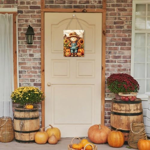Autumn Wooden Hanging Sign - Fall Decor with Scarecrow Variation
