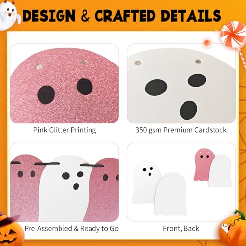 Halloween Ghost Banner Decor Set - Pink & White Hanging Ghost Garlands for Indoor Party & Home