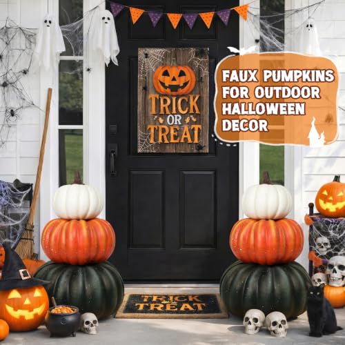 Large Faux Pumpkins Stack 23 Inch Fall Halloween Porch Decor - 3-Tier Pumpkin Arrangement