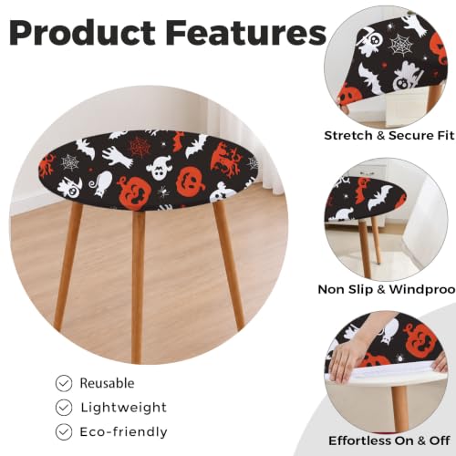 Small 24 Inch Halloween Fitted Tablecloth with Elastic Edge - Pumpkin Spiders Cobweb Bat Ghost Cat