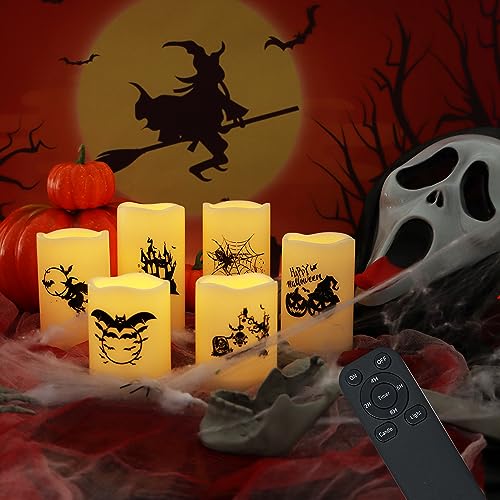 Halloween Outdoor Flameless LED Candles Set of 6 - Ivory, 3 Sizes with Remote Timer