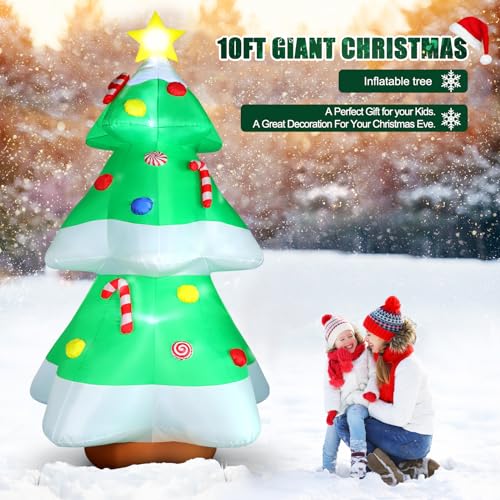 10FT Outdoor Inflatable Christmas Tree with LED Lights, Star & Candy Decor