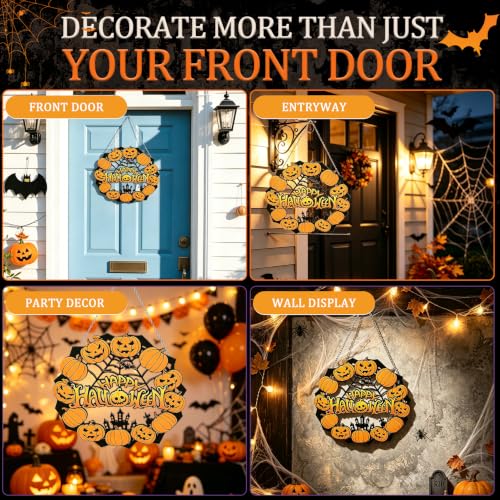 Halloween Door Sign - Acrylic Welcome Sign with Pumpkin & Spider - Outdoor Indoor Porch Decor