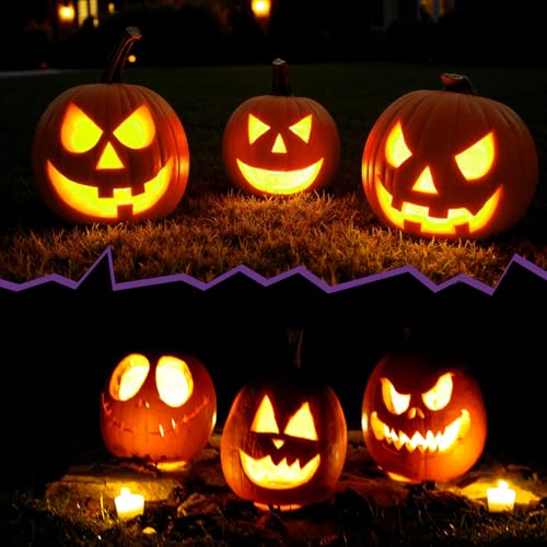 Halloween Pumpkin Carving Kit - 10-Piece Stainless Steel Tools with Stencils - Purple Variation