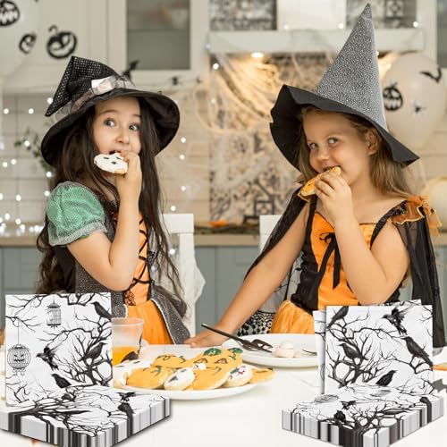 Halloween Paper Napkins with Black Crows & Silhouette Tree Design - 40 Pack