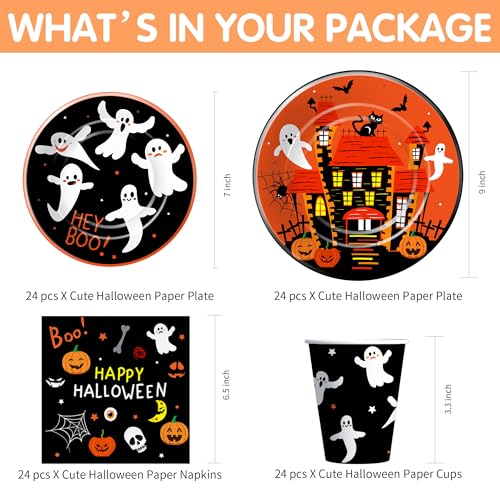 Halloween Party Supplies Set for Kids Birthday Baby Shower - Plates Napkins Cups