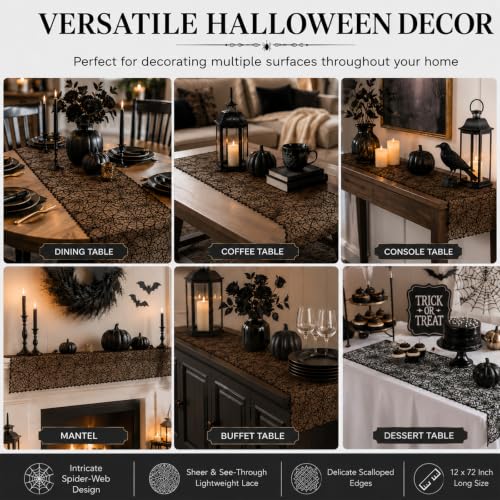 Halloween Spider Web Table Runner 12x72 Inch Indoor Decor