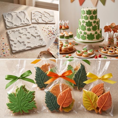 Leaf Silicone Mold Set of 3 - Ginkgo & Maple Leaves for Cake Decorating - Style J
