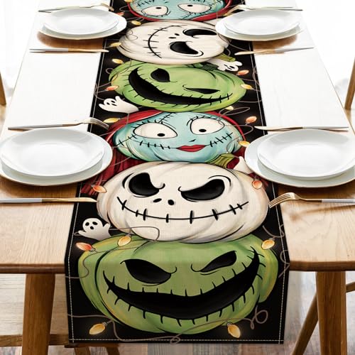 Halloween Jack O Lantern Pumpkin Table Runner - Green Monster, 13x72 inches Variation