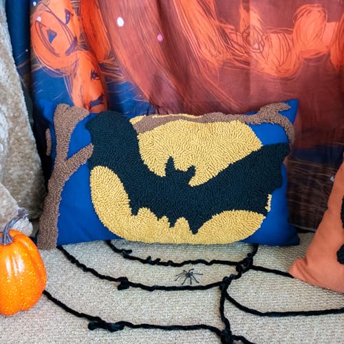 Halloween Bat Moon Tufted Throw Pillow Cover - 20x12 Inch Gothic Decorative Pillow, Pack of 1