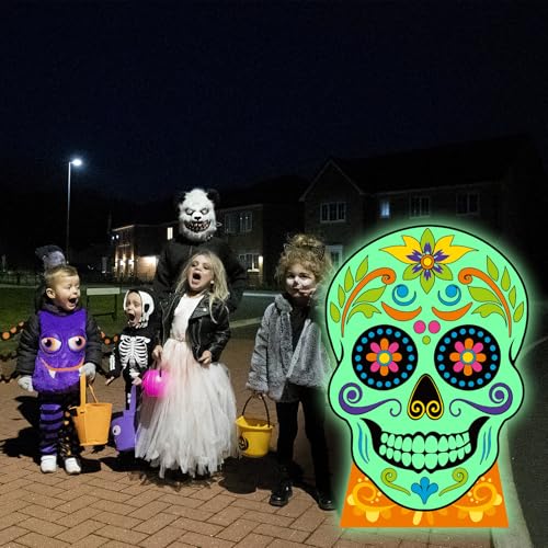Life Size Day of The Dead Sugar Skull Cardboard Cutout - Fluorescent Halloween Decor