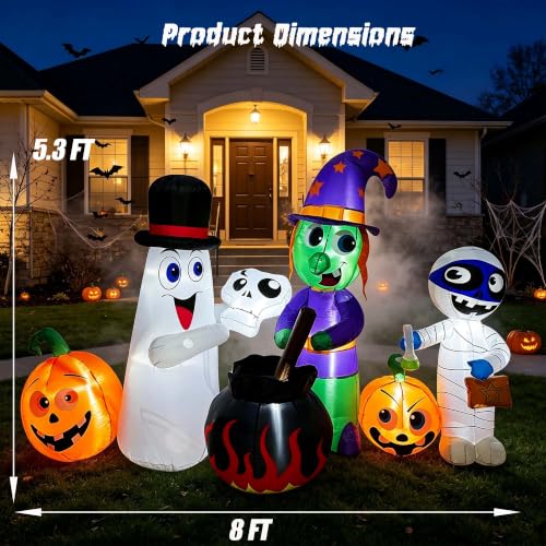 8 Ft Halloween Inflatable Witch Ghost Mummy Yard Decorations with LED Lights
