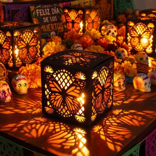 30 Pack Day of the Dead Lanterns with Butterfly Cutout Decorations - Festive Hollow Paper Boxes