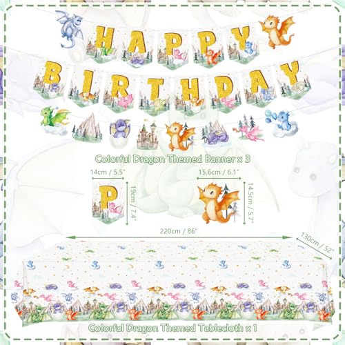 Dragon Party Supplies Set for Kids Birthday - Banner, Plates, Cups, Balloons & More, Serves 20