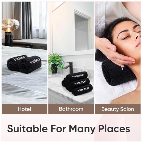 Black Makeup Remover Cloth 6 Pack - Washable Microfiber Face Towels 13x13 Inch