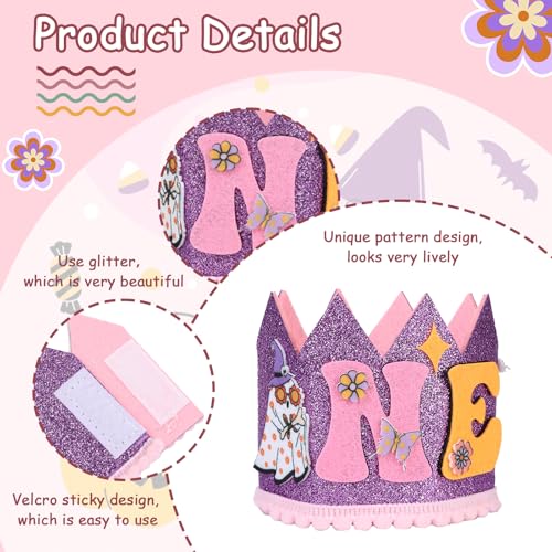 Halloween First Birthday Glitter Crown Hat - Kids Party Costume Accessory