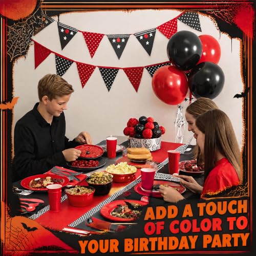 Halloween Disposable Silverware Set - Red & Black, 50 Sets, Pre-Rolled Utensils & Napkins