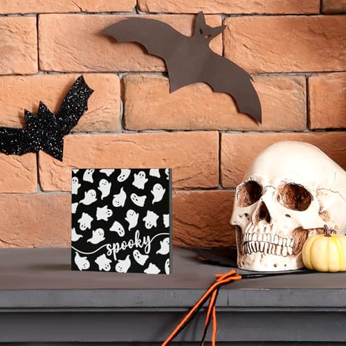 Halloween Wooden Box Decor - Ghost Spooky Faux Books for Indoor Table Display