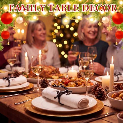 Black Deer Napkin Rings Set of 24 - Elegant Christmas Holiday Table Decor