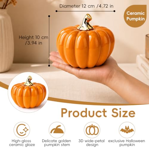 Orange Ceramic Pumpkin Decor - Fall Thanksgiving Halloween, 4.7 Inch - Variation of THIS listing