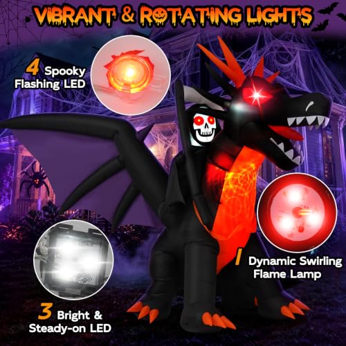 11.5FT Animated Halloween Inflatable Dragon & Grim Reaper with Moving Head - Outdoor Yard Decor