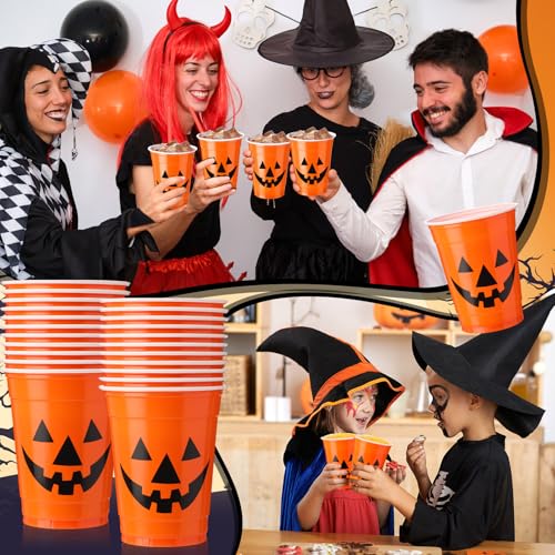 Halloween Plastic Cups 12 oz Jack-o-Lantern Party Cups - 50 Pack