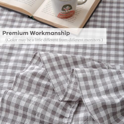 Grey White Gingham Ruffle Table Cloth - Rectangular 102x60 Inches